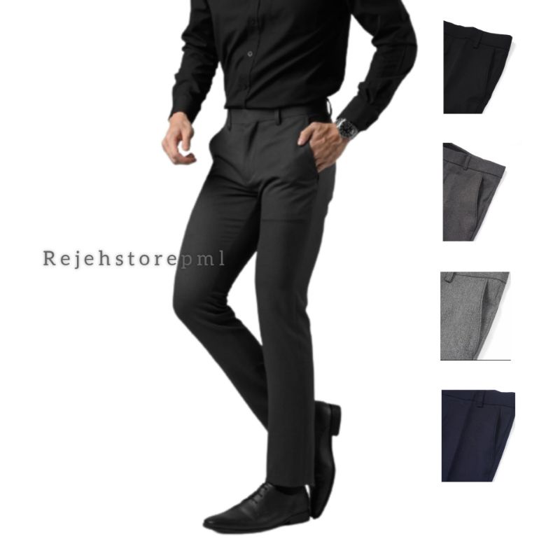 REJEHSTOREPML - Celana Bahan Dasar Formal Pria Slimfit Size 27-38