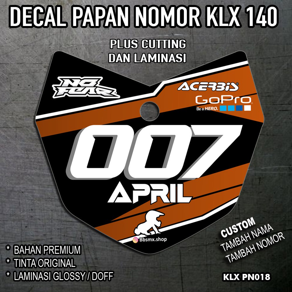 DECAL PAPAN NOMOR KLX 140