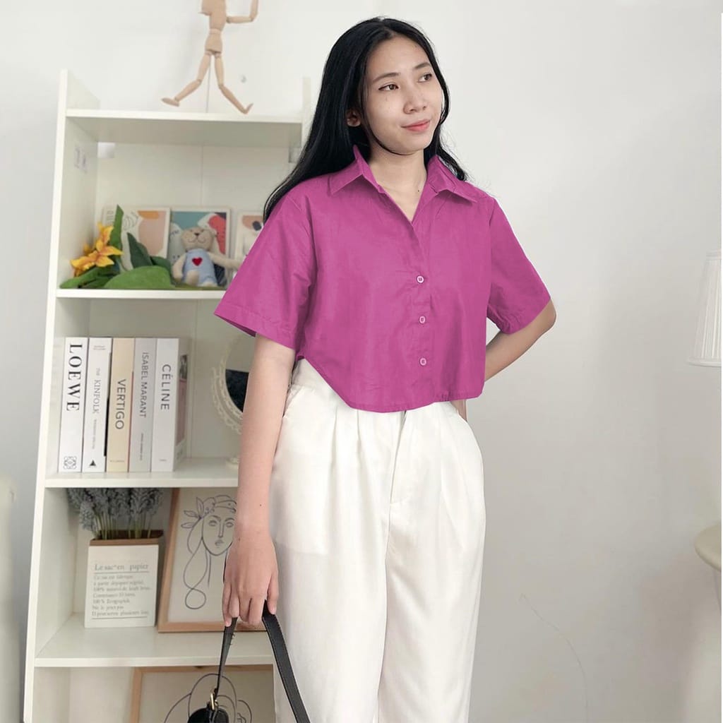 (RPA) KEMEJA GRISELLA CROP TOP BLOUSE ATASAN WANITA CRINCLE AIRFLOW