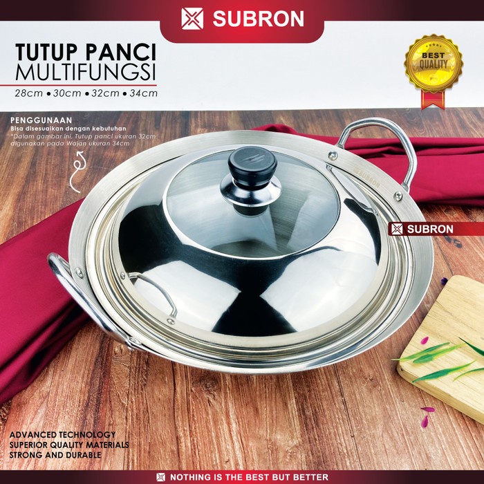 Tutup Panci Stainless Kaca 38/40/42/44cm Wajan Kuali Wok - SUBRON