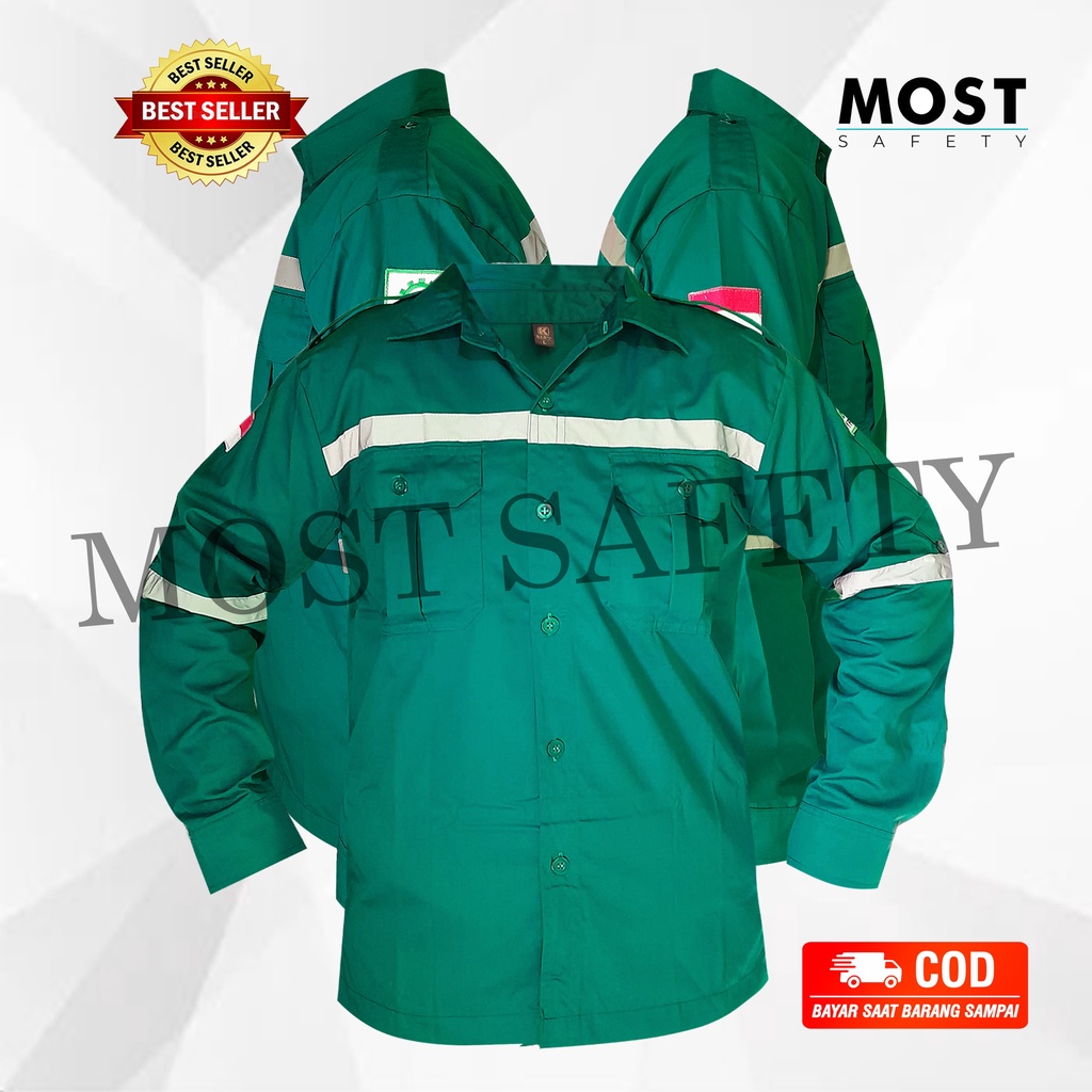 Kemeja PDL Safety | Wearpack PDL Kancing Lengan Panjang | Warna Hijau Botol