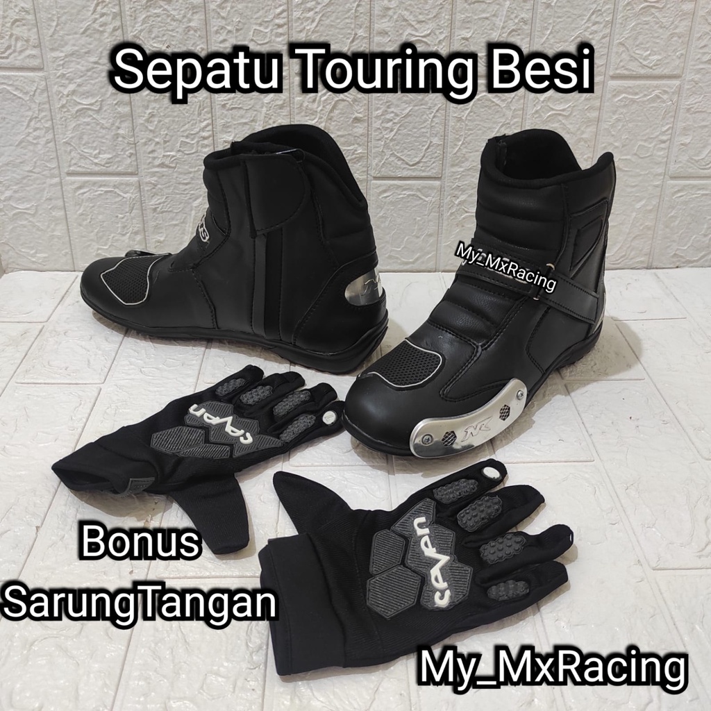 TERLARIS sepatu touring besi BONUS SARUNG TANGAN sepatu sunmori or riding bots sefety sepatu berkendara anti air kualitas premium bots BLACK