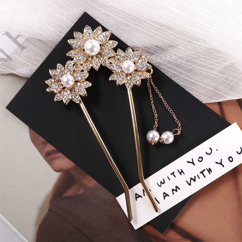 Agustina Gaya Kuno Jepit Rambut Wanita Gadis Aksesoris Rambut Bunga Pengantin Hiasan Kepala Gaya Cina Hiasan Kepala Berlian U Berbentuk Jepit Rambut