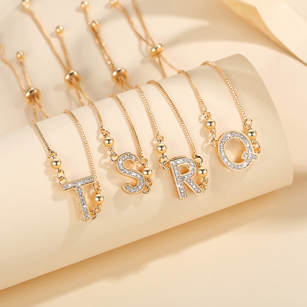 Y888 【Barang spot】Gelang Serut  Titanium Wanita Huruf Anti Karat 18k Lapis Emas  Berlian Gelang Adjustable Fashion Aksesoris
