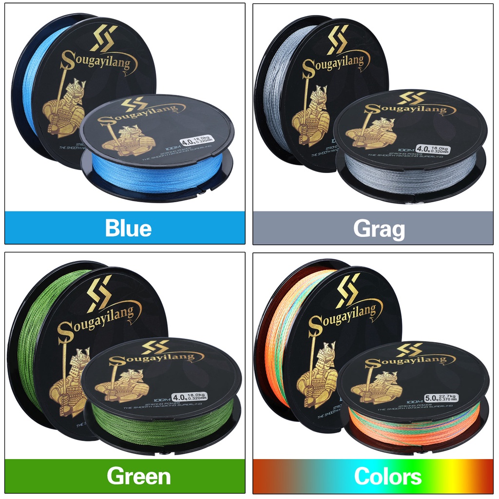 PE 4 Strands Braid Fishing Line 100M 3 Warna Kekuatan Super Kuat Dikepang 0,4-5,0 # Pancing
