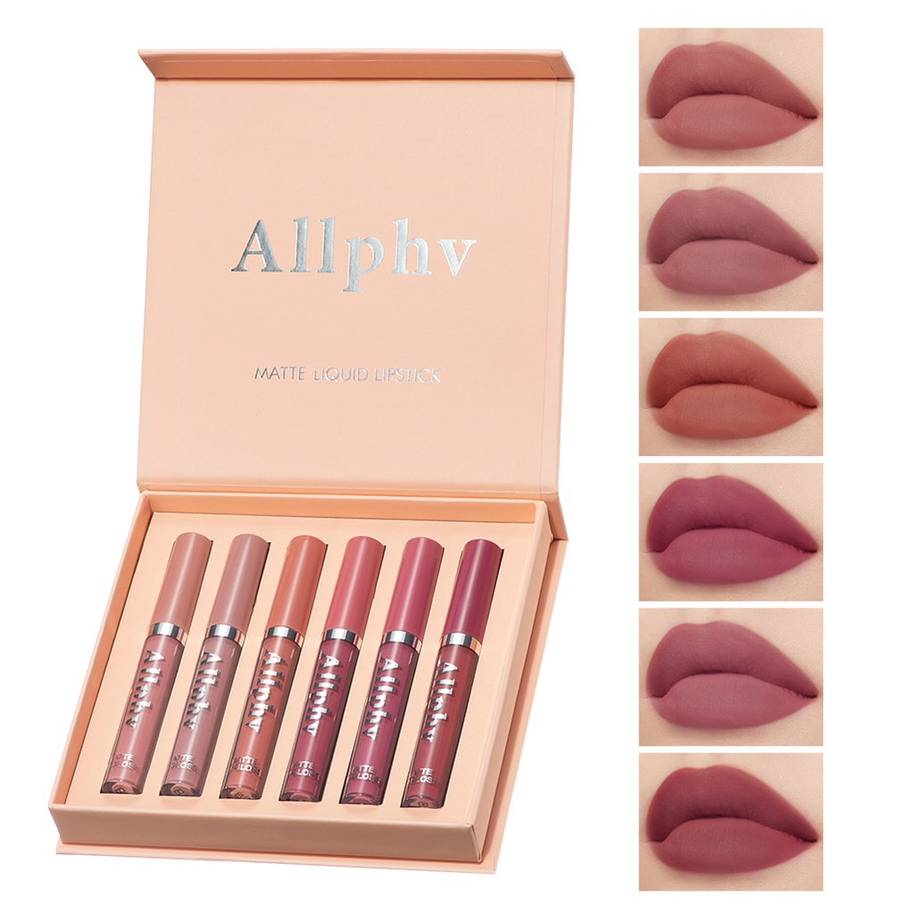 【asli】Allphv  Lipstick Matte Set Waterproof Lip Gloss Velvet Matte Lips stisk Set Box 6Pcs