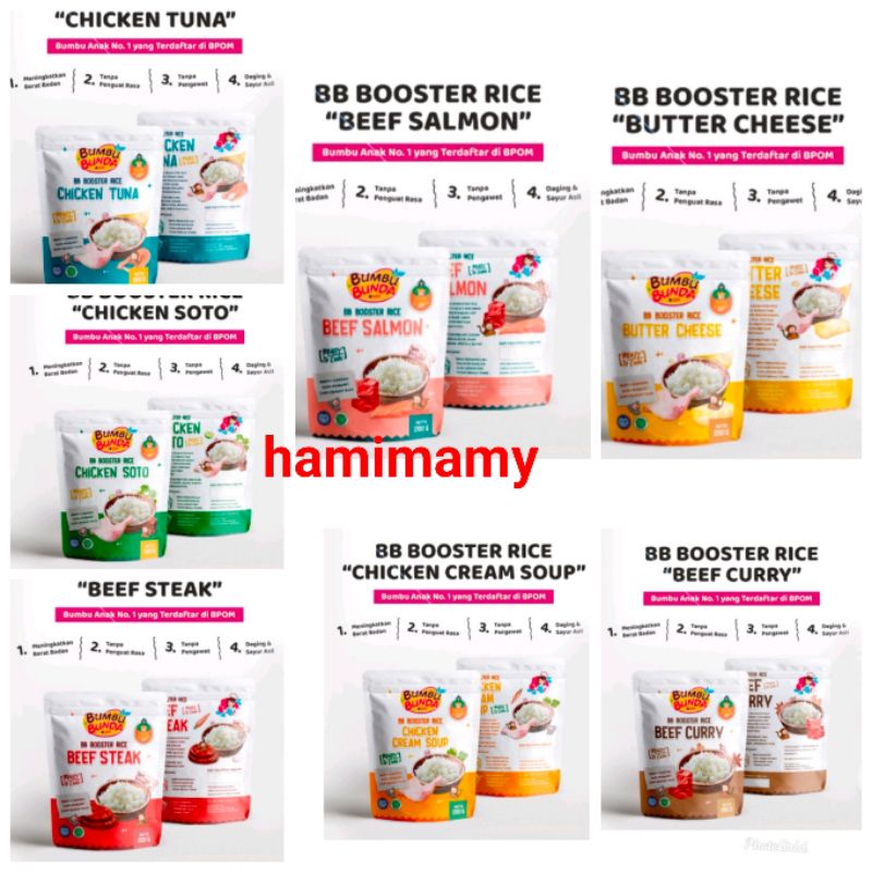 Bumbu Bunda Elia Booster Rice Anti GTM MPASI Baby chicken tuna chicken soto butter cheese beef salmon beef  beef curry chicken cream soup