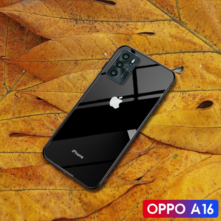 Softcase Glass Kaca Terbaru Oppo A16 Logo Apple Mewah - IC04 - case oppo a16 - casing hp oppo a16 - 