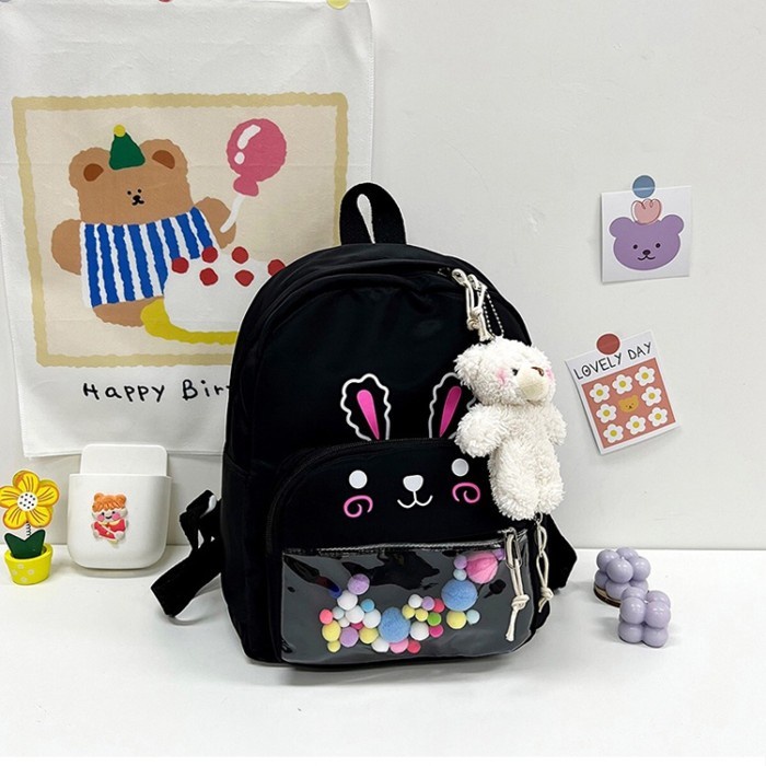 Tas Ransel Sekolah Anak Perempuan / Ransel Backpack Cewek Tas Fashion Model Lucu Terdapat Gantungan Teddy Bear