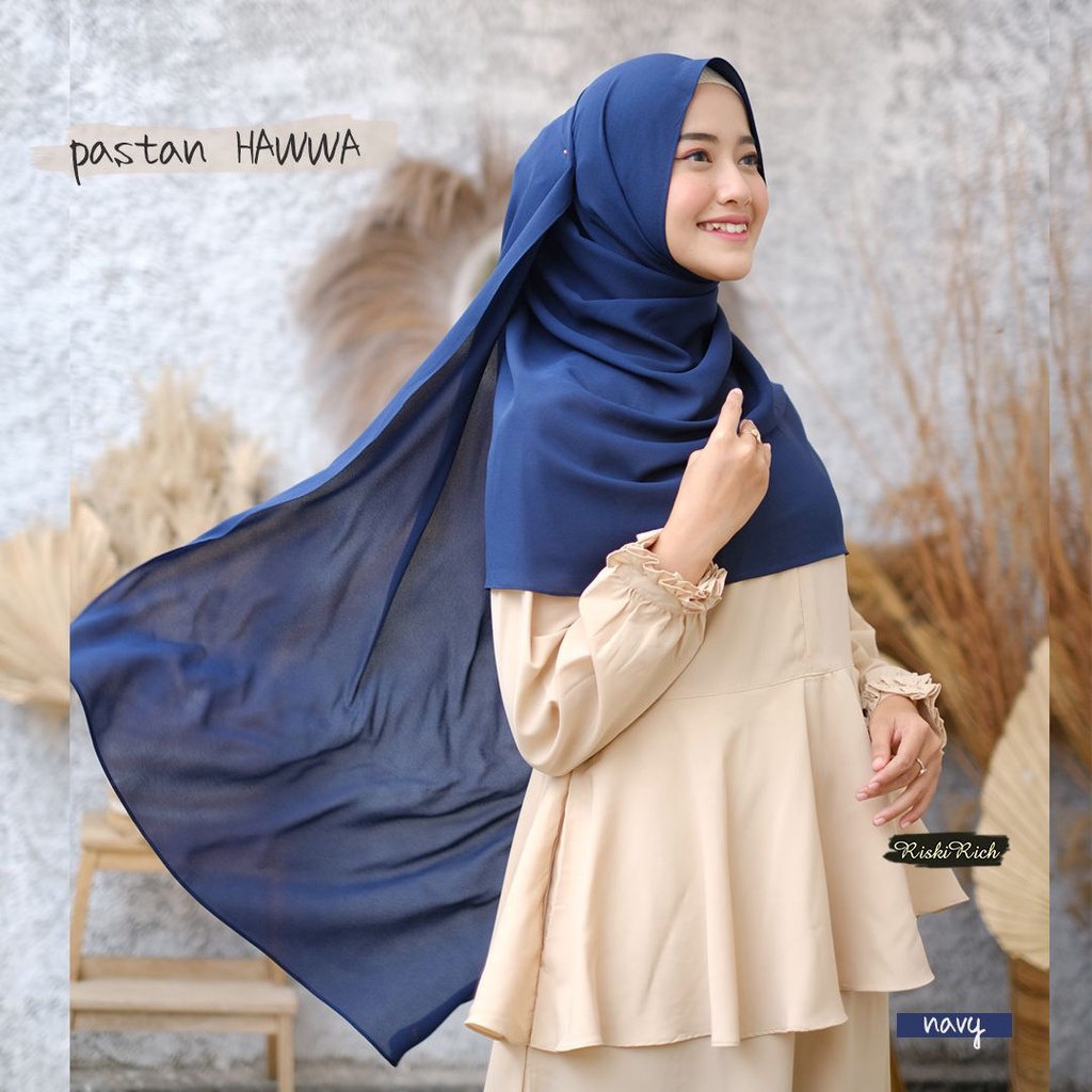 Riskirich Hawwa Hijab Vol 1 Jilbab Pashmina Syari Polos Uk 70x195 cm Bahan Crepe Premium Jahit Tepi Rapih