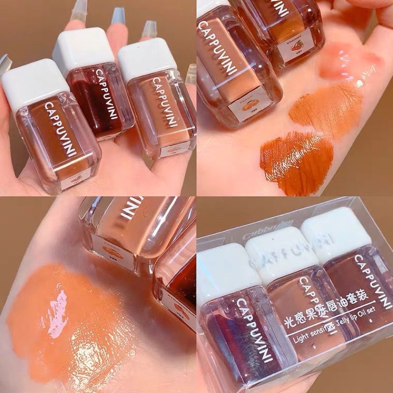 GOS - CAPPUVINI Crystal Lip Oil LipGloss Transparant - Lip Oil Minyak Bibir Melembabkan Bibir - Lip Care Waterproof Glossy Lip Plumper