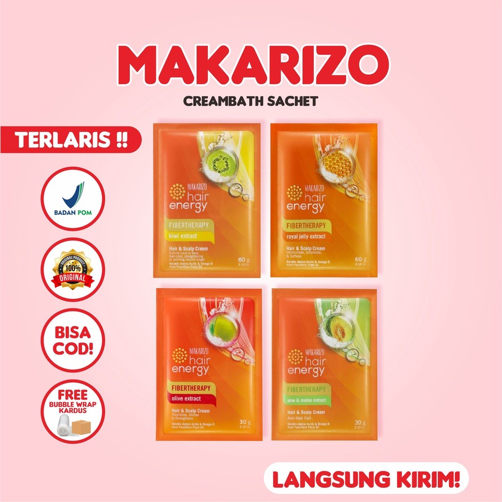 Makarizo Hair Energy Creambath Sachet 15gr 30gr / Makarizo Hair Energy Conditioning &amp; Shampoo - Fibertherapy