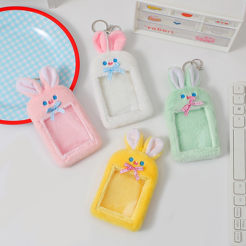 Kelinci Lucu Plush Card Holder Dengan Gantungan Kunci Kampus Bus Card Kartun Kredit ID Card Holder Kpop Idol Photocard Pelindung Case Card Bag Stationery