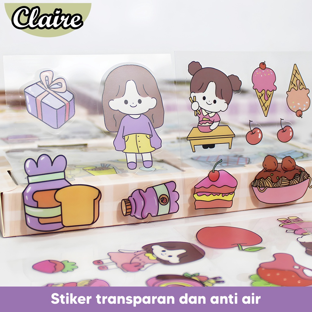 Stiker Kartun Aesthetic 2D 100 Lembar / Stiker Anak Lucu 100 Lembar