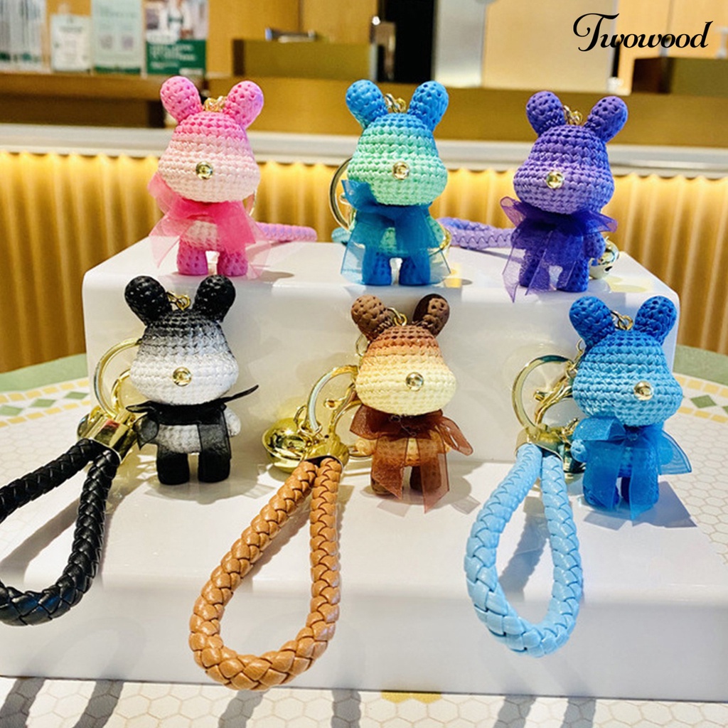 Twowood Bunny Keychain Gradient Color Kartun Stainless Bell Rainbow Colors Menghias Bow-knot Telepon Mobil Pasangan Hadiah Bunny Bag Pendant Koleksi Supply