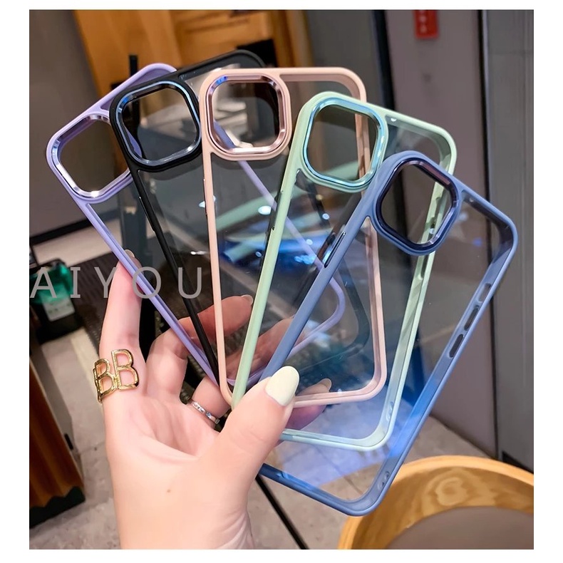 IPHONE Armor Transparan Shockproof Case Untuk Iphone13 14 12 11 Pro Max XR XS 7Plus 8Plus 6Plus 6sPlus 14Plus Metal Kamera Perlindungan Hard PC Cover