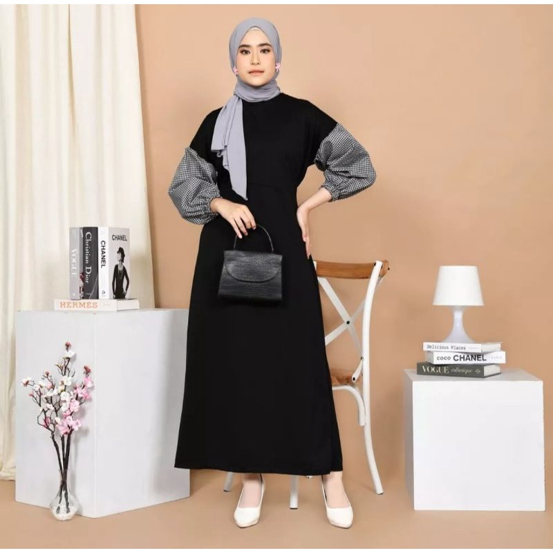 Sena Dres Mix Square | Gamis Combi Cotton Polos Wanita | Dres Remaja &amp; Dewasa Polos