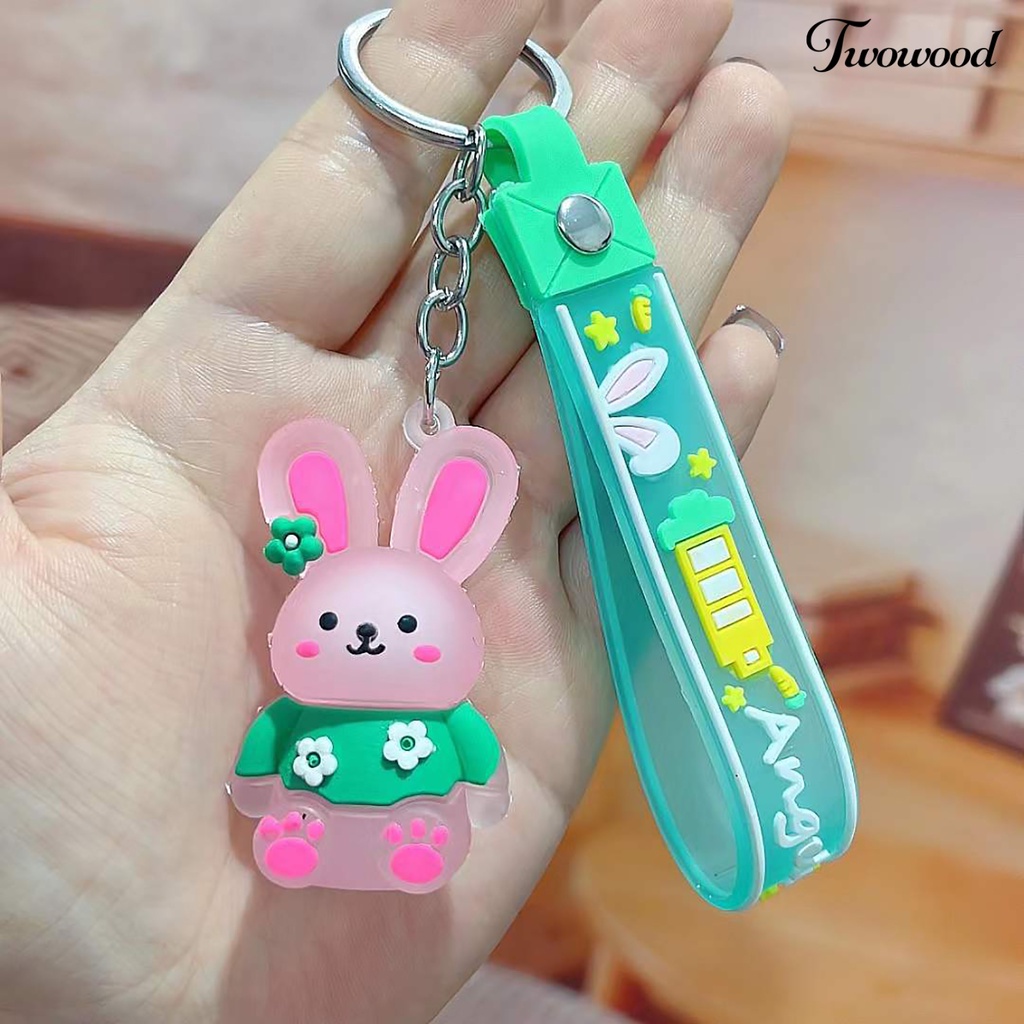 Twowood Rabbit Keychain Colorful Kartun Hewan Stainless Portable Hias Kekinian Bintang Wortel Bunga Rabbit Key Ring Schoolbag Decor