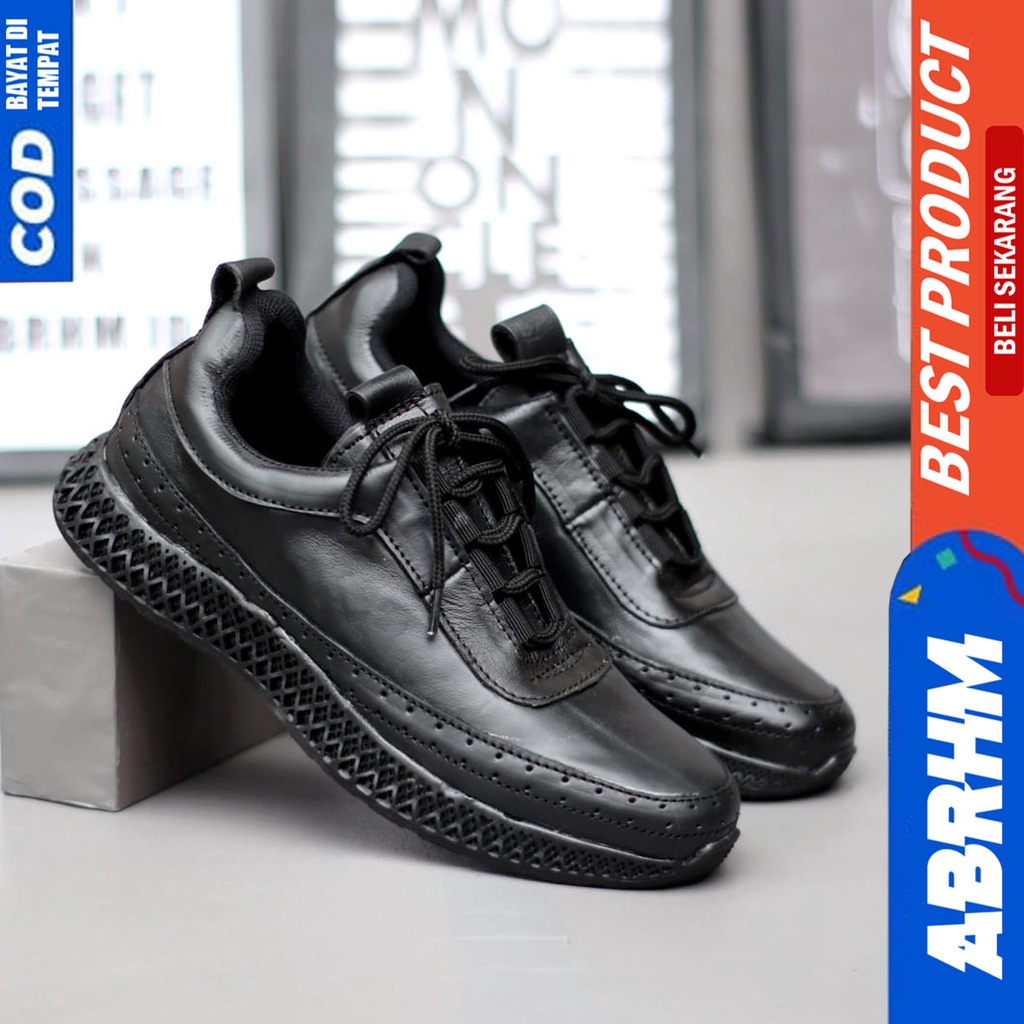 Sepatu Pantopel Kerja Formal Casual Kulit Asli Santai Hitam Abraham Blosom