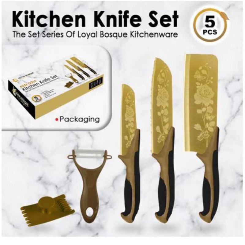 Set Pisau Dapur isi 5 pcs Pisau Dapur + Peeler Hitam / Pisau Set