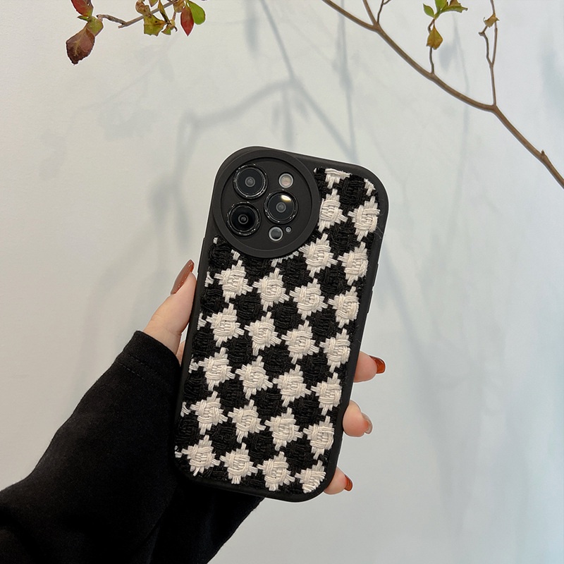 IPHONE Kain Tahan Kotoran Gaya Soft Case Iphone14 Plus X XR XS Max14+Sarung Handphone Untuk Iphone 11 12 13 14Pro Max Casing Mewah Chane Putih Hitam Swallow Gird