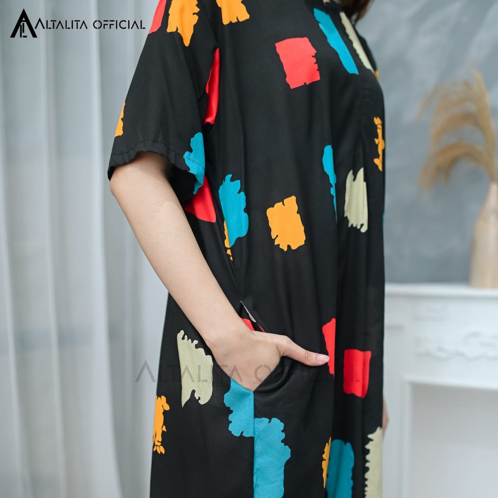 Altalita - Daster Panjang Busui Lengan Tangan Pendek Panjang Semata Kaki Bahan Rayon Premium Motif Kekinian Jumbo LD 120 Terbaru