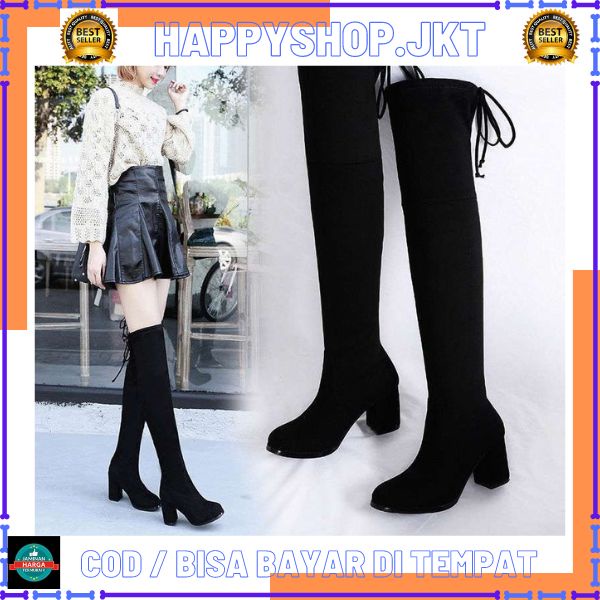 HS / Free Box Sepatu Boots Panjang Flat wanita Fashion Import 263