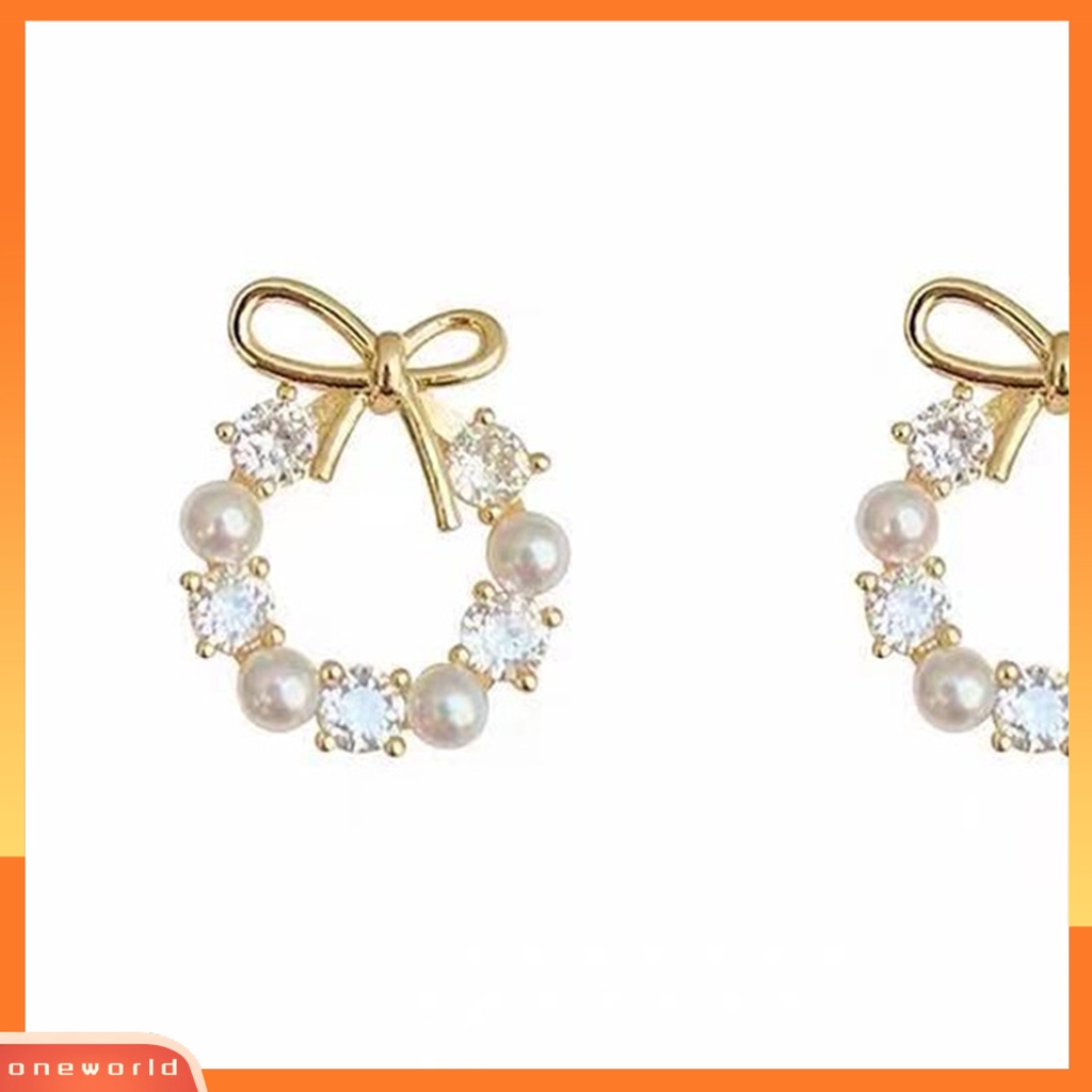 [WONE] Ear Studs Simpul Busur Kecil Indah Paduan Mutiara Imitasi Rhinestones Ear Studs Untuk Club