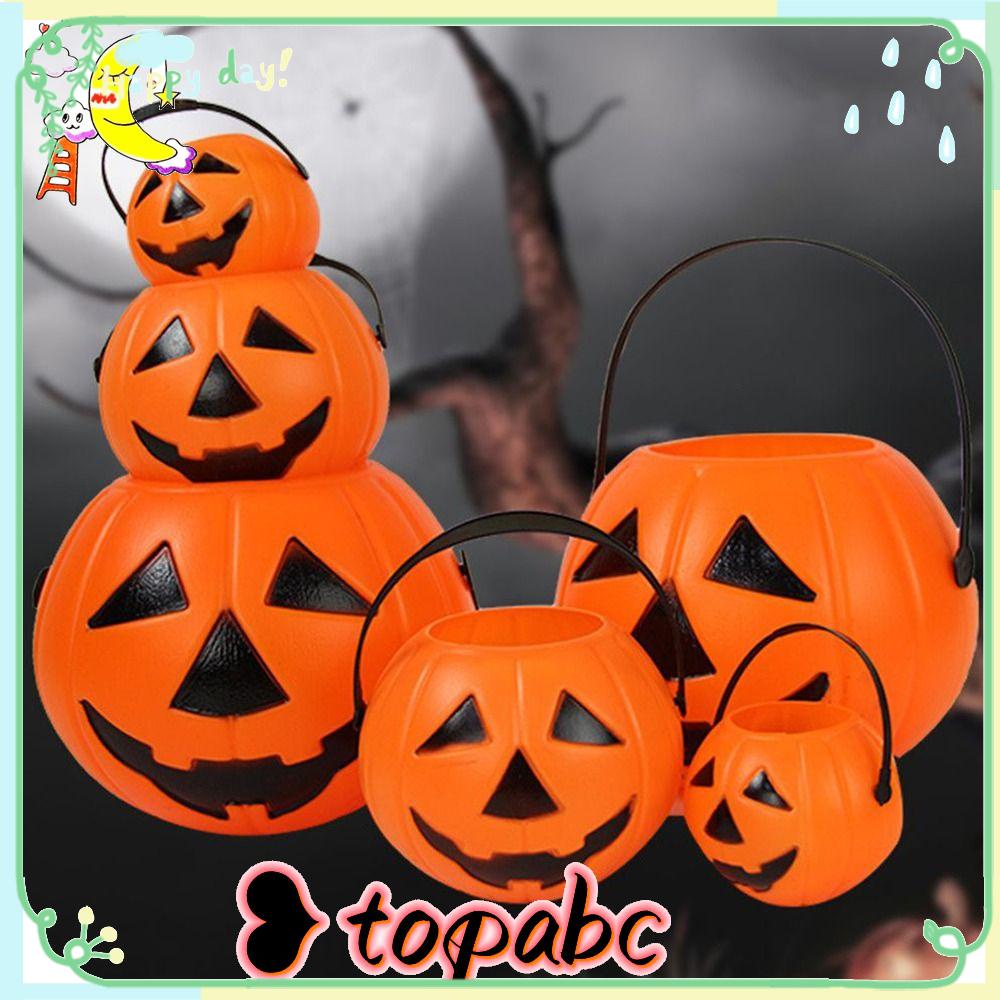 Top 6Pcs Pumpkin Bucket Keranjang Labu Plastik Hadiah Anak Pesta Bucket Props