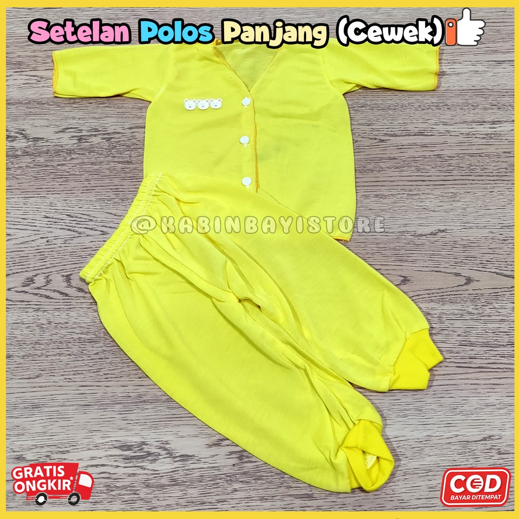 3 Pcs Setelan Baju Panjang dan Celana Panjang Polos Bayi