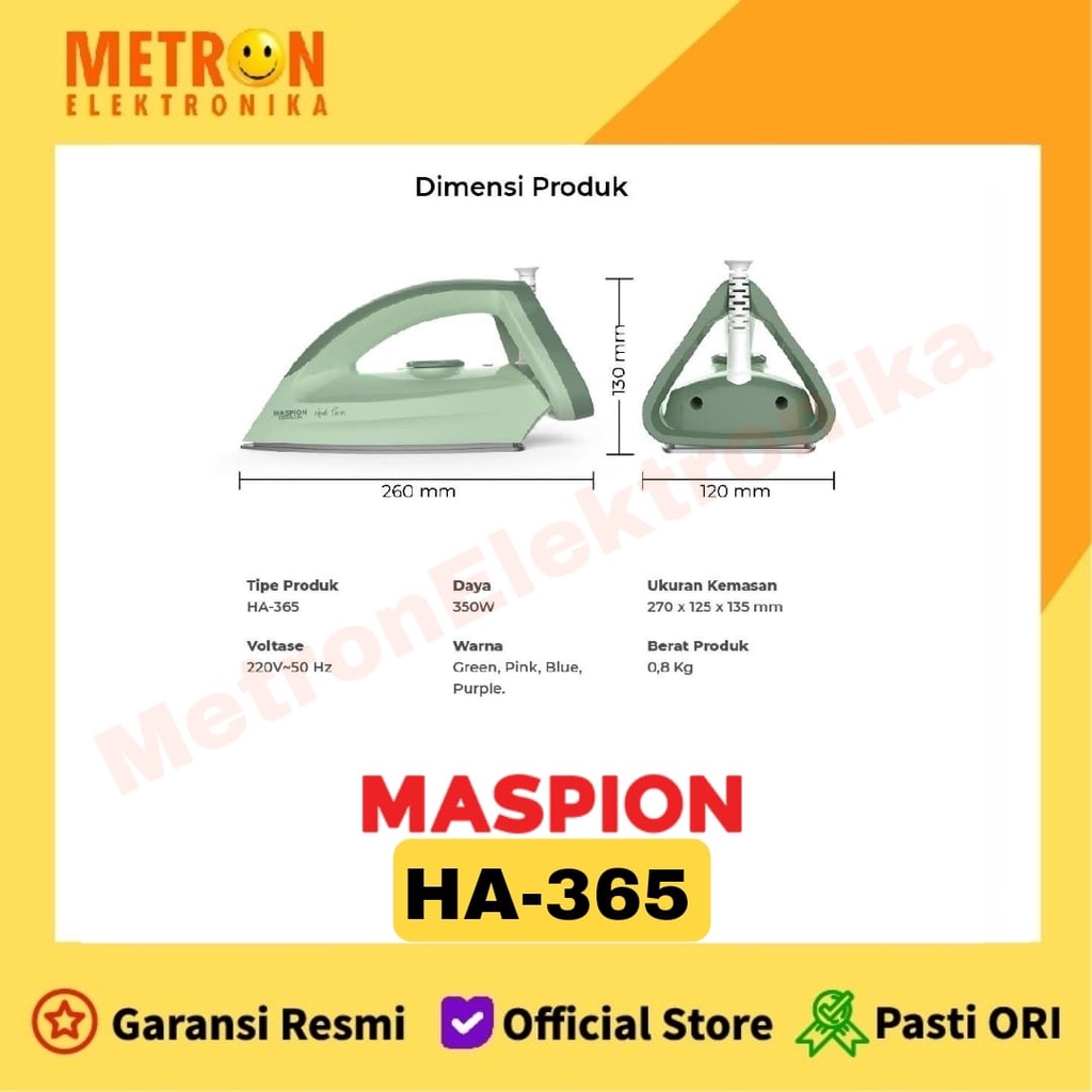 MASPION HA-365 DRY IRON / SETRIKA HIJAB SERIES HA 365 / HA365