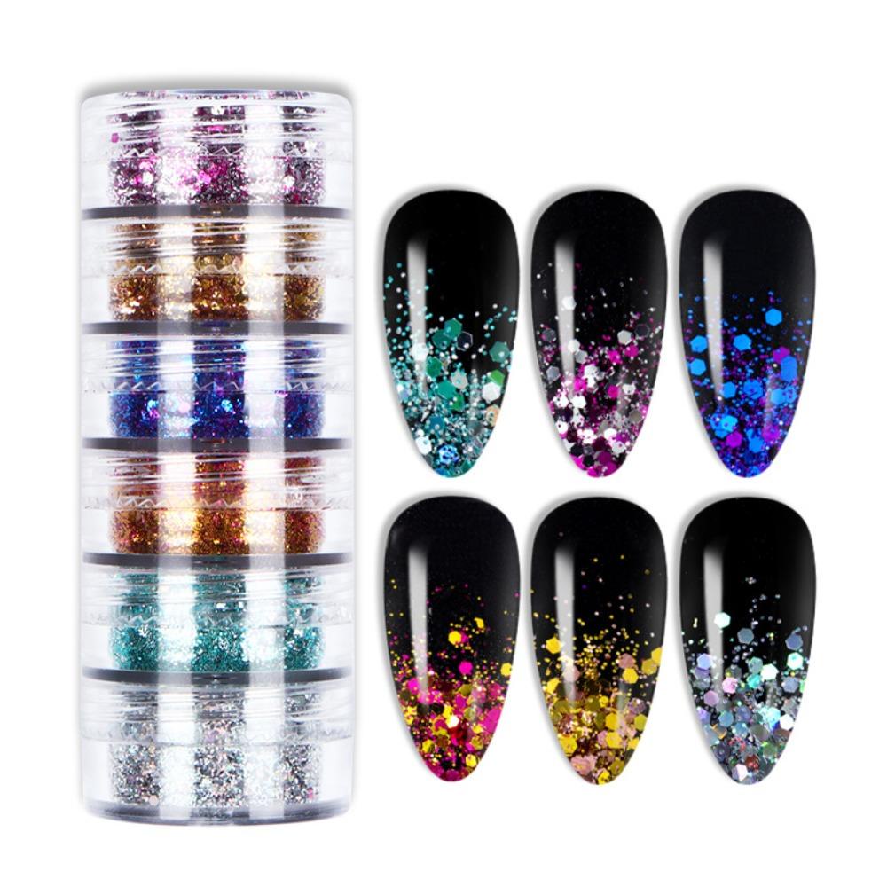 Agustina Paku Sequin Sparkly Sequin 6grid Nail Charms DIY Perhiasan Kuku Manicure Aksesoris Campuran Nail Art Sequin