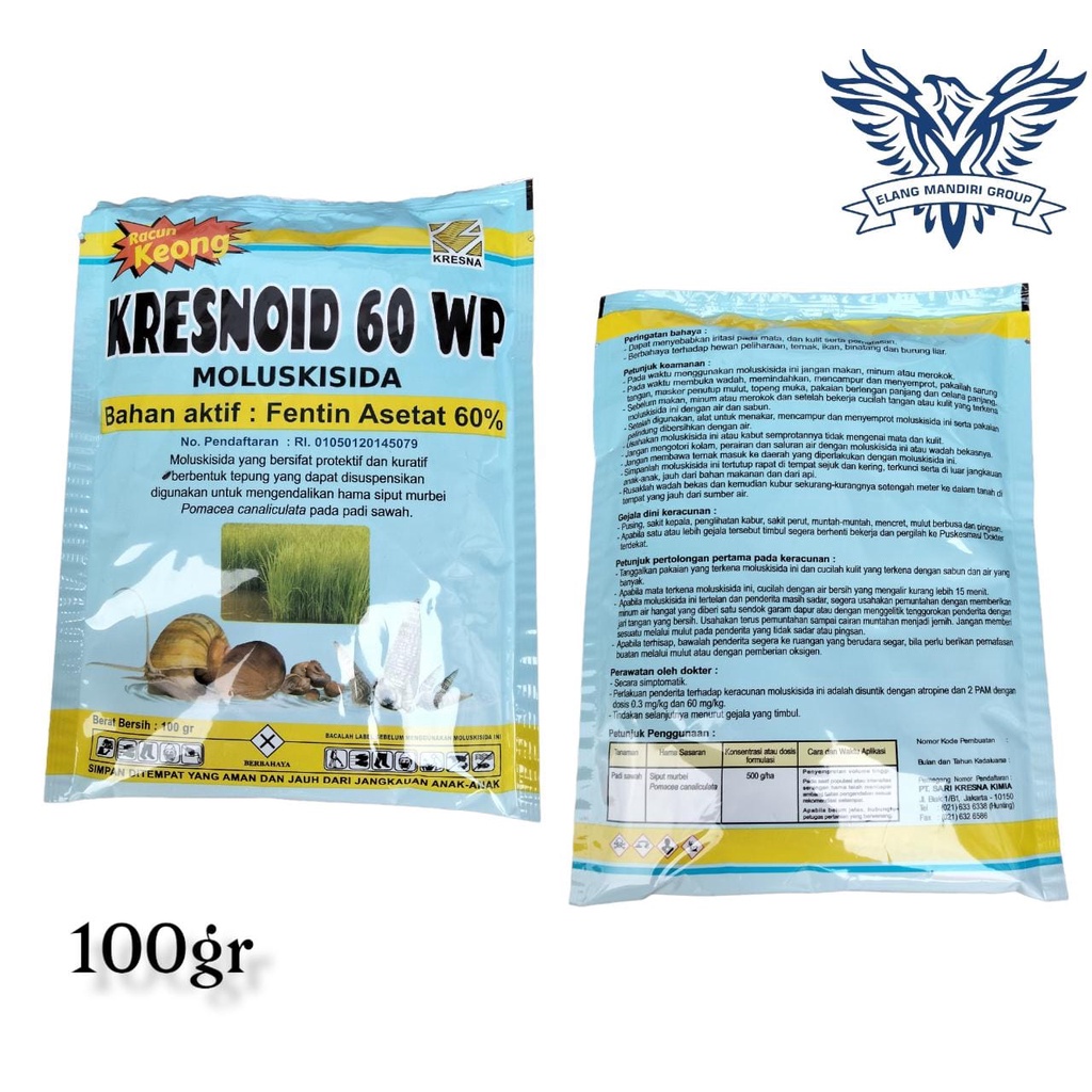 RACUN KEONG KRESNOID 100GR 60 WP RACUN SIPUT Bahan Aktif : Fentin asetat 60%