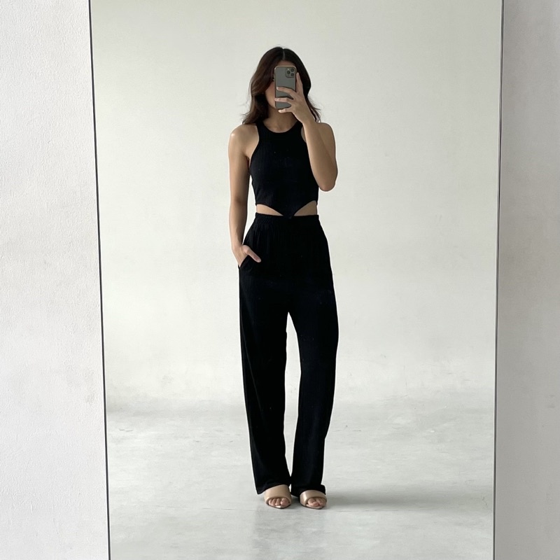 LOU SET | Setelan Wanita Ribbed Knit Set Tanktop Celana Panjang Highwaist Highwaisted Pants