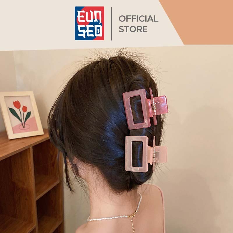 EUNSEO Jepit Rambut 5cm Model Kotak Bolong Warna Salem Jedai Transparan Matte Square Hair Claw Clips Fashion Korea