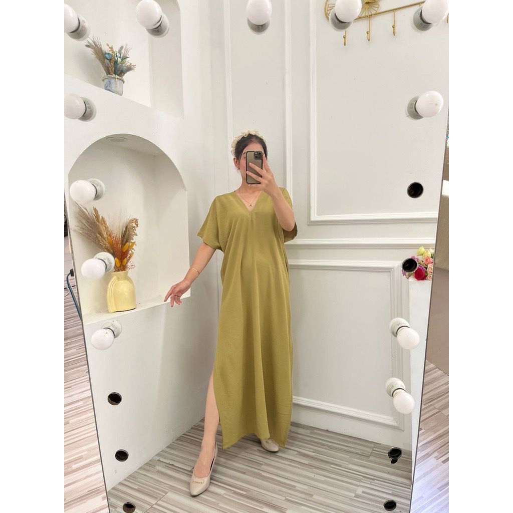 PGS Long Dress Belah Bahan Crinkle Airflow Square Nagita Jelita Long Vest Crincle