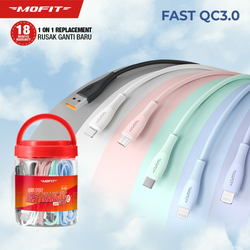 Kabel data MOFIT MACARON Quick Charge 3.0A 1000mm ( 1 Toples isi 20 )