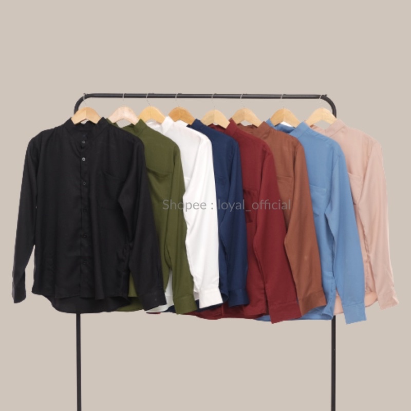 Loyal Kemeja Pria Lengan Panjang Kerah Sanghai Basic Polos Koko Casual Slimfit M L XL