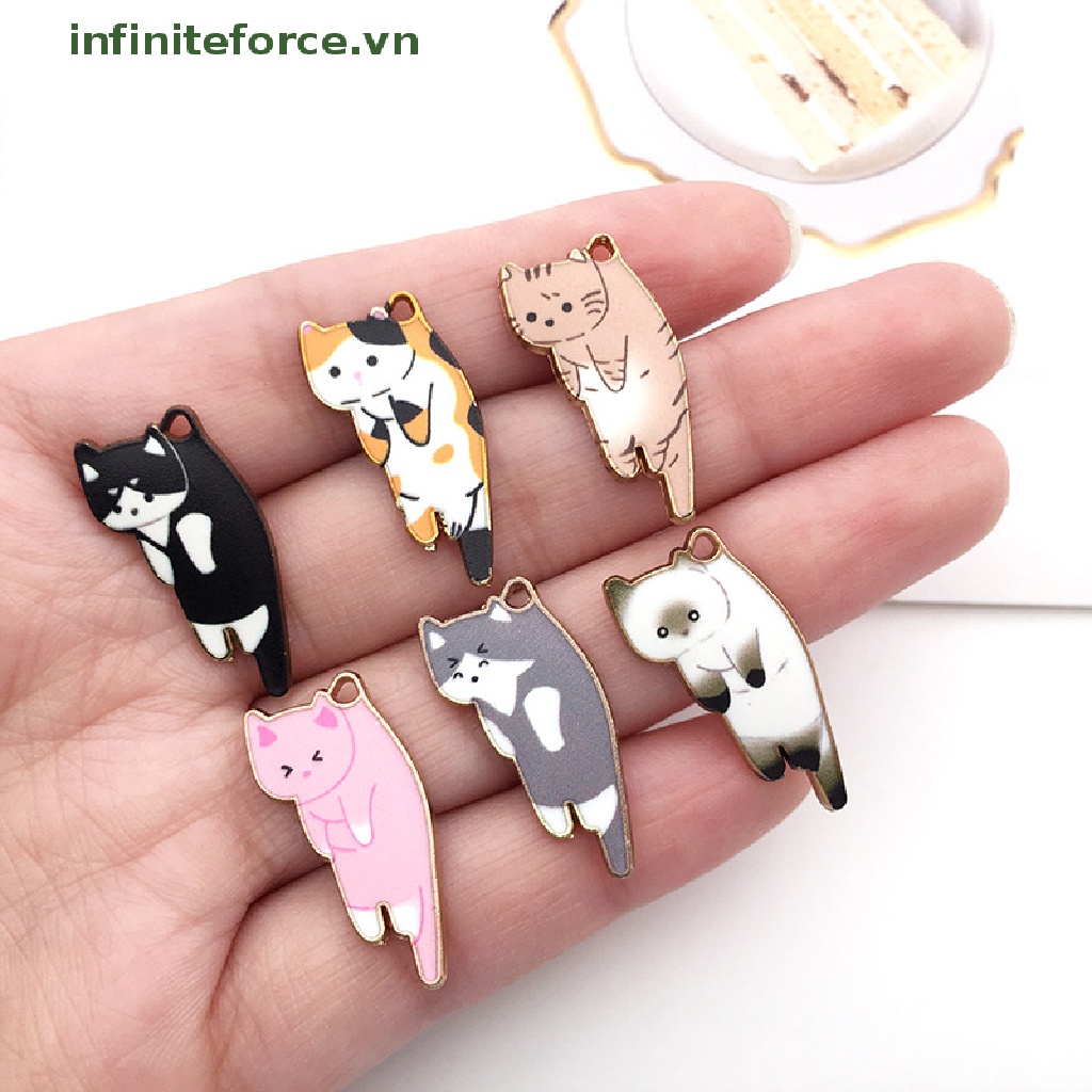 [INVN] 10pcs/lot Kartun Hewan Kucing Logam Ch Enamel Kucing Ch Liontin DIY Membuat Perhiasan Kalung Gantungan Kunci Kerajinan Tangan [VN]