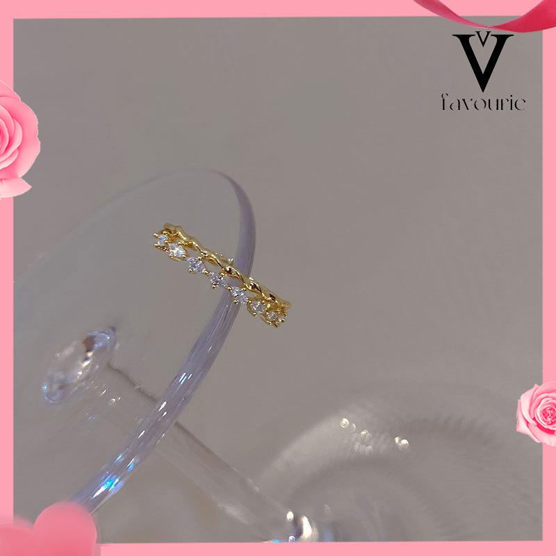 CODDouble-layer Retro Pearl Diamond Ring Niche Light Desain Mewah Cincin Dapat Disesuaikan Terbuka-FA