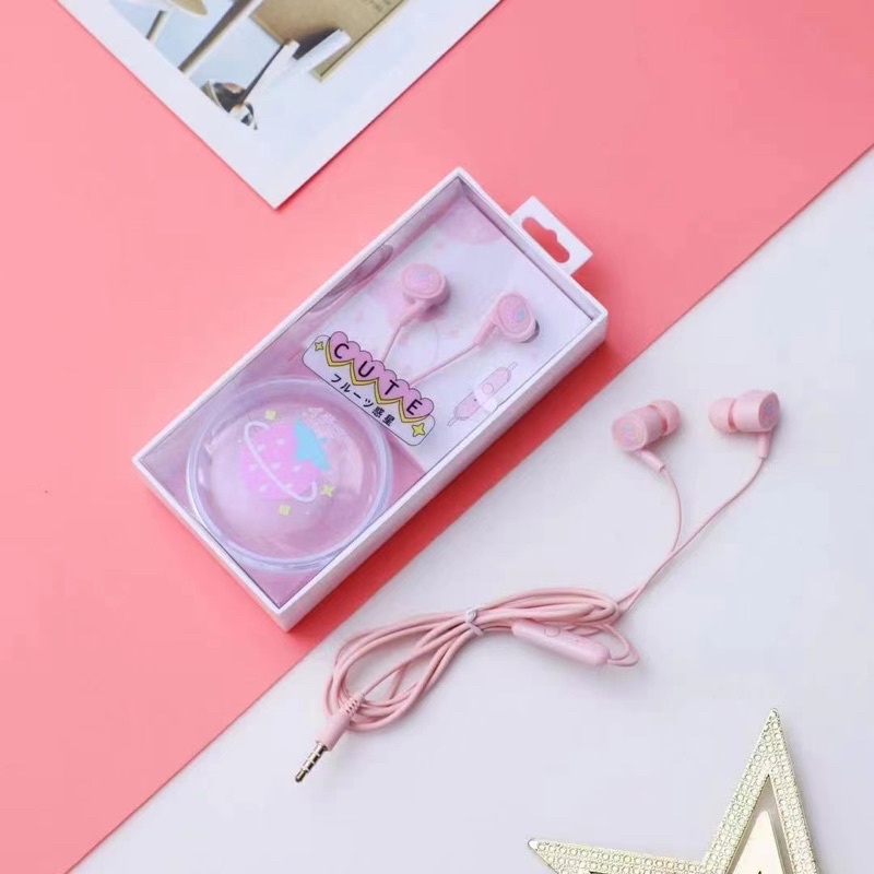[ XY 38 ]Headset Earphone Karakter motif Fruit Daily model  /Earphone+ Wadah penyimpanan Earphone Lucu Unik Imut