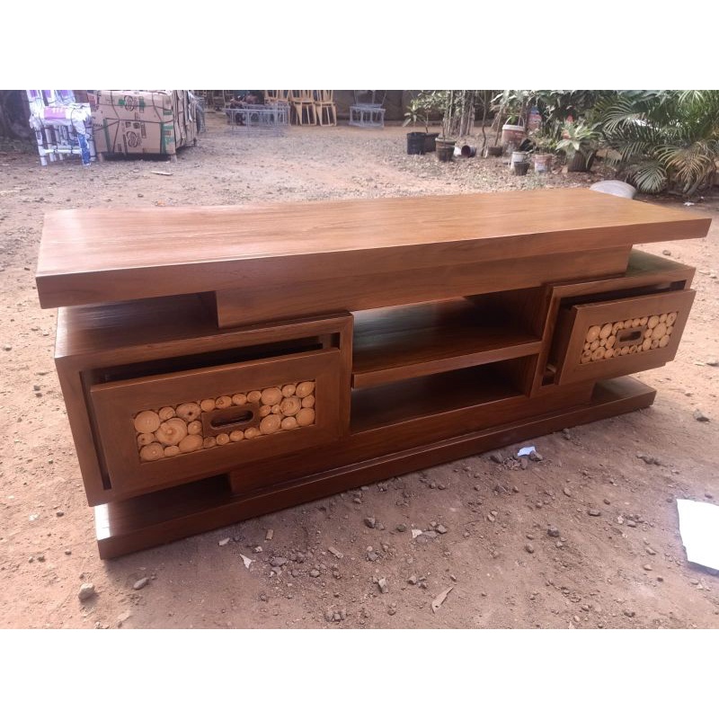 bufet tv kaca mata minimalis jati