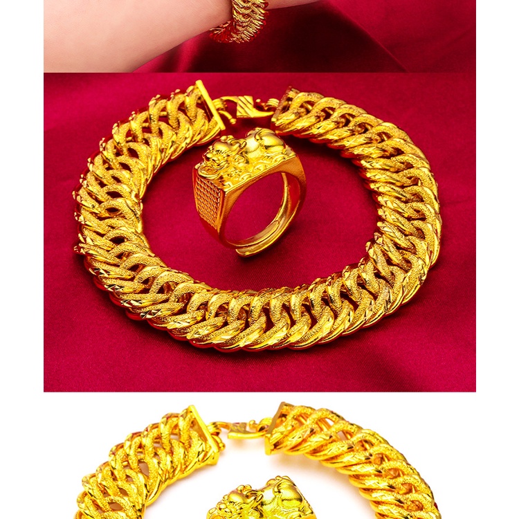 Goldkingdom Perhiasan Fashion Emas Asli Kadar 375 Bangkok Aksesoris Ready Stock Pria Berani Cincin Gelang Tepi Lebar Dipanjangkan Gelang Tebal