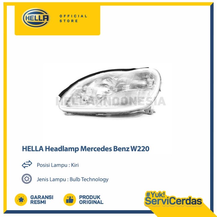 Lampu Headlamp Mobil Hella Mercedes Benz W220 (Kiri) Halogen - Lampu Depan Mobil