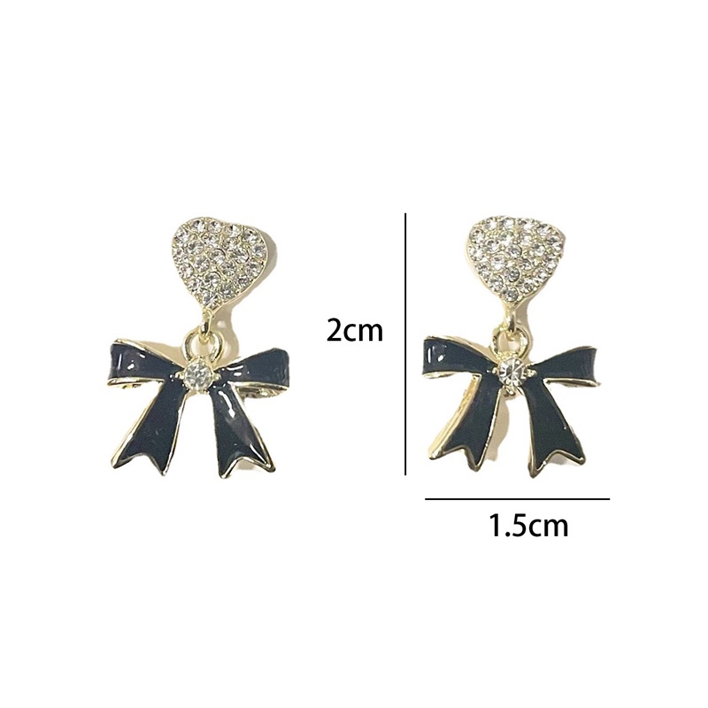 Anting Temperamen Baru Anting Cinta Busur Hitam Sederhana