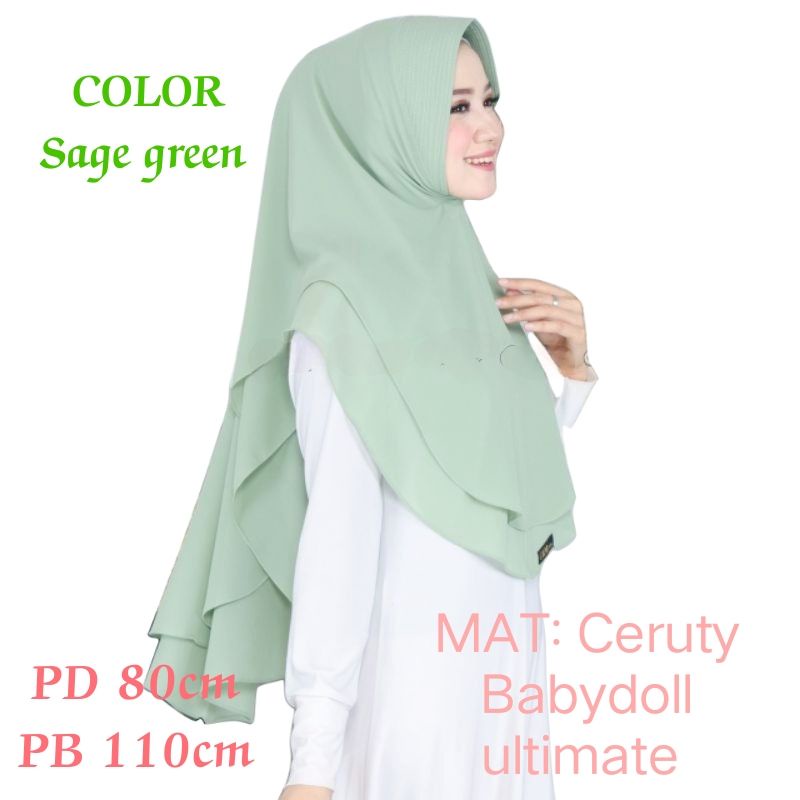 Jual Hijab Jilbab Khimar Sage Green Jumbo Layer Mat Ceruty Babydoll Ultimate Warna Hijau