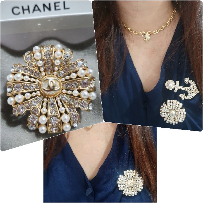 Bros import cantik Bros CH@NEL untuk hiasan baju di dada kualitas Import Peniti Baju Import swarovsky Brooch Ch@nel Premium fashion import bahan Bagus B2198