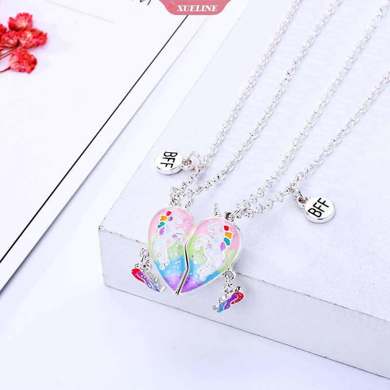 Rantai Liontin Perhiasan Berbentuk Hati unicorn Kalung Anak Kartun Hewan Pelangi Kuda Kalung magnet Batu Perhiasan souvenir Hadiah [ZXL]
