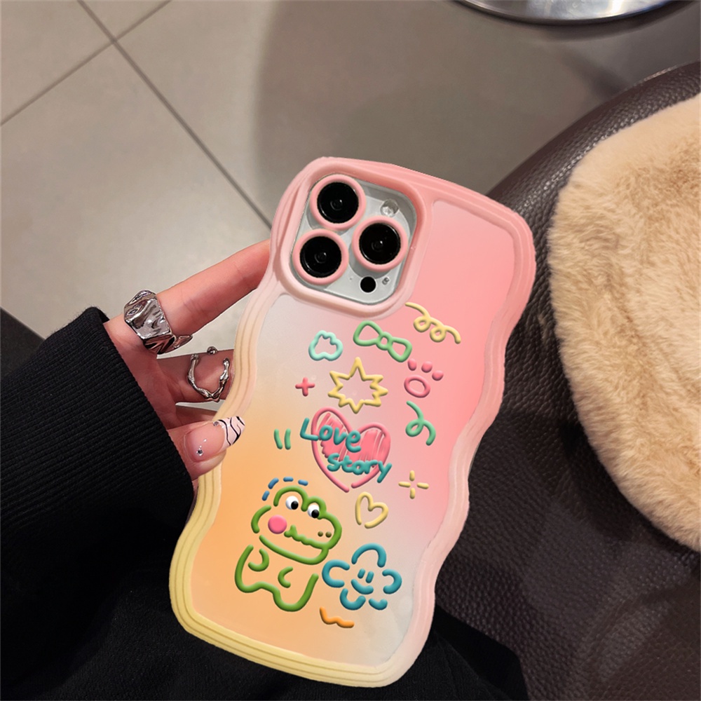 Oppo A17 A57 2022 A77S A15 A16K A54 A53 A12 A5S A7 A3S A11k A31 A52 A92 A94 A93 A37 F9 A1K A76 Doodle Animals Dan Love Wave Edge TPU Phone Case Cover