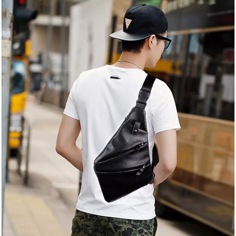 Tas Tipis Kulit Sling Bag / Tas Selempang Kulit Pria / Tas Bahu